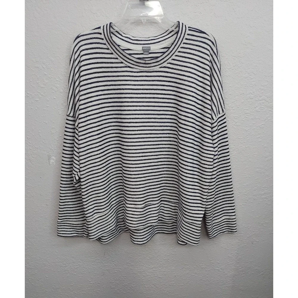 Aerie Sweater Women XL Blue White Striped Boxy Long Sleeve Rounded Neck Oversize - Picture 1 of 9
